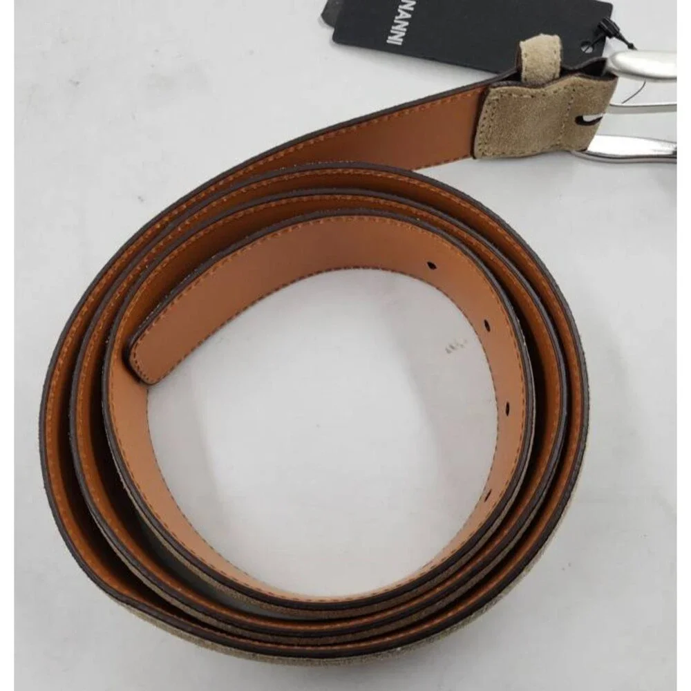 Magnanni Telante Suede & Leather Belt Men's 44 Taupe Nickel-Tone Square Buckle